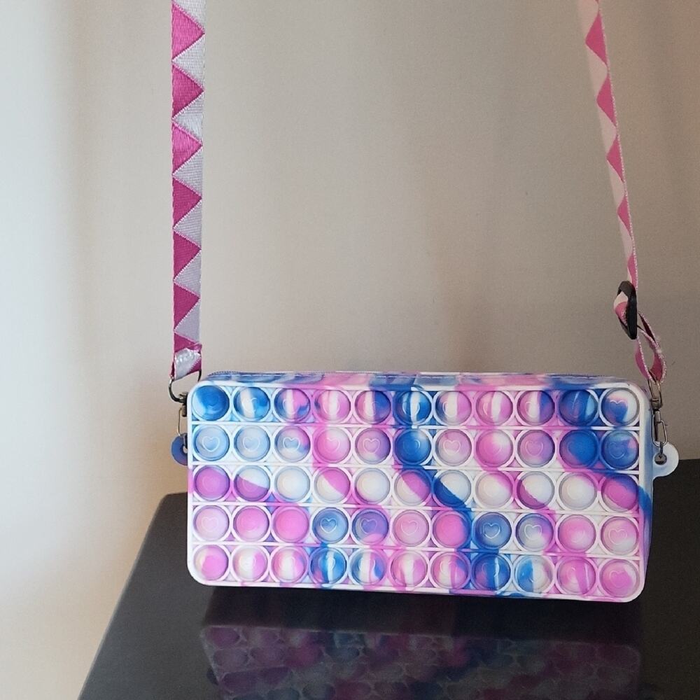 Figet Purse Vibrant Pink and Blue Crossbody Bag 8 X 4 - Picture 9 of 11